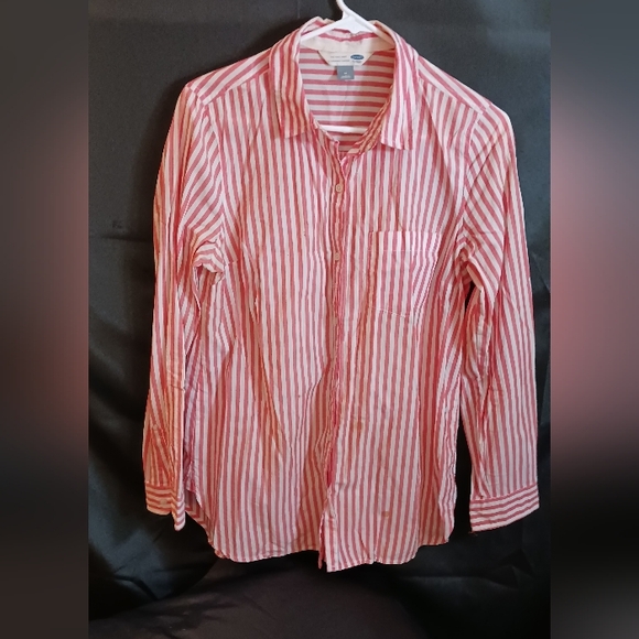 Peach stripe button down shirt sz med - Picture 1 of 5